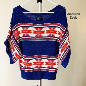 AMERICAN EAGLE Dark Purple Boho Chunky Knit Kimono Short Sleeve Sweater / Sz M